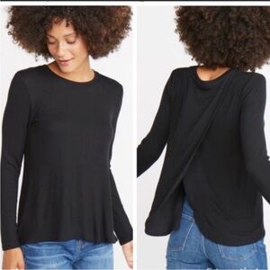Marine Layer Tulip Hem Ribbed Open Back Black Long Sleeve T-Shirt XS